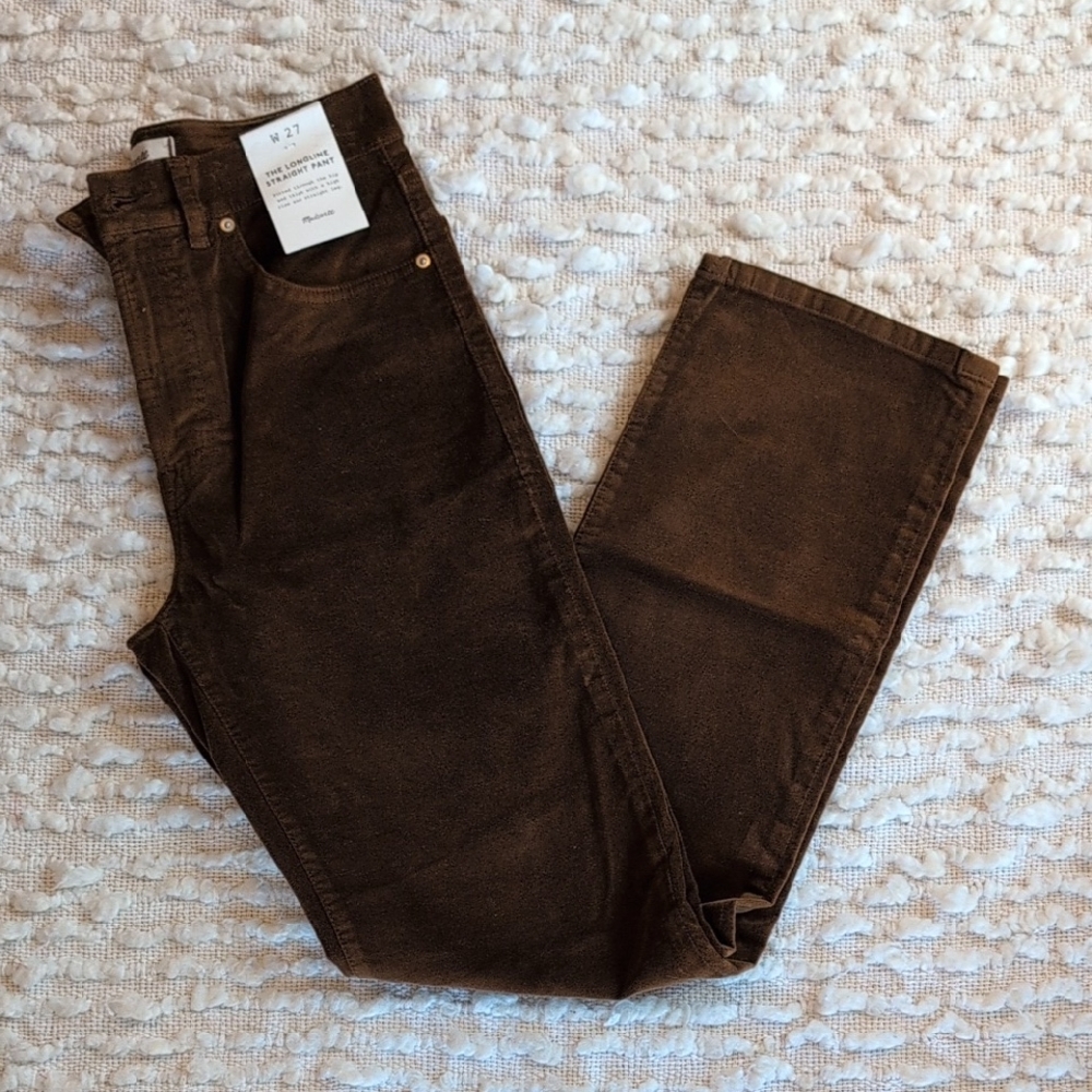 Madewell Pecan Chocolate Longline Straight Pants 27 Regular Velour Velvet - Picture 1 of 12